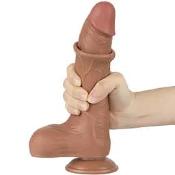 Фалоімітатор Lovetoy Sliding-Skin Dual Layer Dong 8.5'' 22 см (коричневий) - мініатюра 5