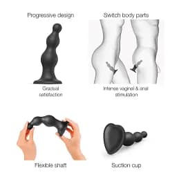 Насадка для страпону Strap-On-Me Dildo Plug Beads Black XL - мініатюра 3