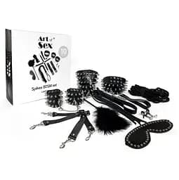 Набір Art of Sex - Spikes BDSM Set Leather, 10 предметів, натуральна шкіра, Чорний - мініатюра 4