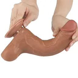 Фалоімітатор Lovetoy Sliding-Skin Dual Layer Dong 8.5'' 22 см (коричневий) - мініатюра 8