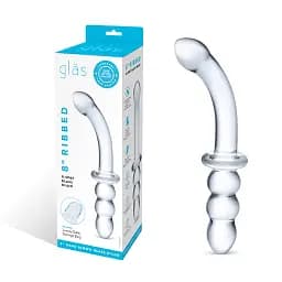 Двосторонній фалоімітатор G-Spot Glas Ribbed 20.3 см (прозорий) - мініатюра 2