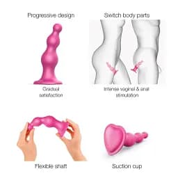 Насадка для страпону Strap-On-Me Dildo Plug Beads Framboise Metallic XL - мініатюра 3