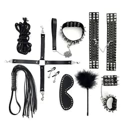 Набір Art of Sex - Spikes BDSM Set Leather, 10 предметів, натуральна шкіра, Чорний - мініатюра 2