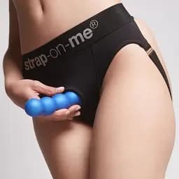 Насадка для страпону Strap-On-Me Dildo Plug Balls Blue Metallic XXL - мініатюра 7