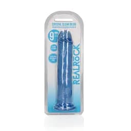 Фалоімітатор RealRock Crystal Clear 9'' 25 см (блакитний) - мініатюра 9