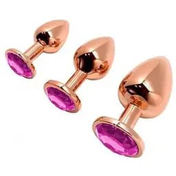Металева анальна пробка Wooomy Tralalo Rose Gold Plug Magenta L діаметр 4 см довжина 9 с - мініатюра 4