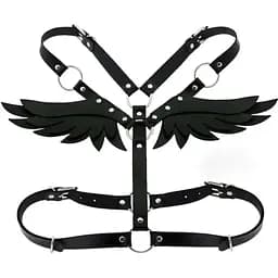 Портупея з крильцями Black Angel екошкіра XS-M Чорна - мініатюра 2