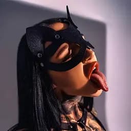 Маска кішечки для секс ігор BDSM з екошкіри XS-M Чорна - мініатюра 7