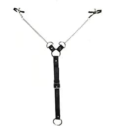 Затискачі для сосків Art of Sex Nipple Clamps for Men з фіксацією на мошонці, Еко шкіра - мініатюра 2