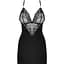 Сатиновий комплект для сну з мереживом Obsessive 828-CHE-1 chemise & Thong S/M, чорний - мініатюра 1
