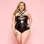 Сексуальне боді JSY Пристрасна Лорейн Plus Size Black, люверси, стрепи, екошкіра, шнурівка - мініатюра 1