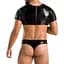 Комплект чоловічої білизни під латекс Passion 057 Set Peter L/XL Black, кроп-топ, стринги - мініатюра 2