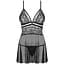 Еротичний мереживний комплект із сіточкою Obsessive 838-BAB-1Babydoll & Thong Black S/M, чорний - мініатюра 1