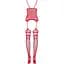 Бодістокінг Obsessive Bodystocking F214 Red S/M/L, імітація корсета та панчіх на підв’язках - мініатюра 6