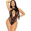 Мереживне тедді Leg Avenue Lace and net halter teddy One Size Black, глибокий виріз, халтер - мініатюра 3