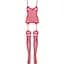 Бодістокінг Obsessive Bodystocking F214 Red S/M/L, імітація корсета та панчіх на підв’язках - мініатюра 5